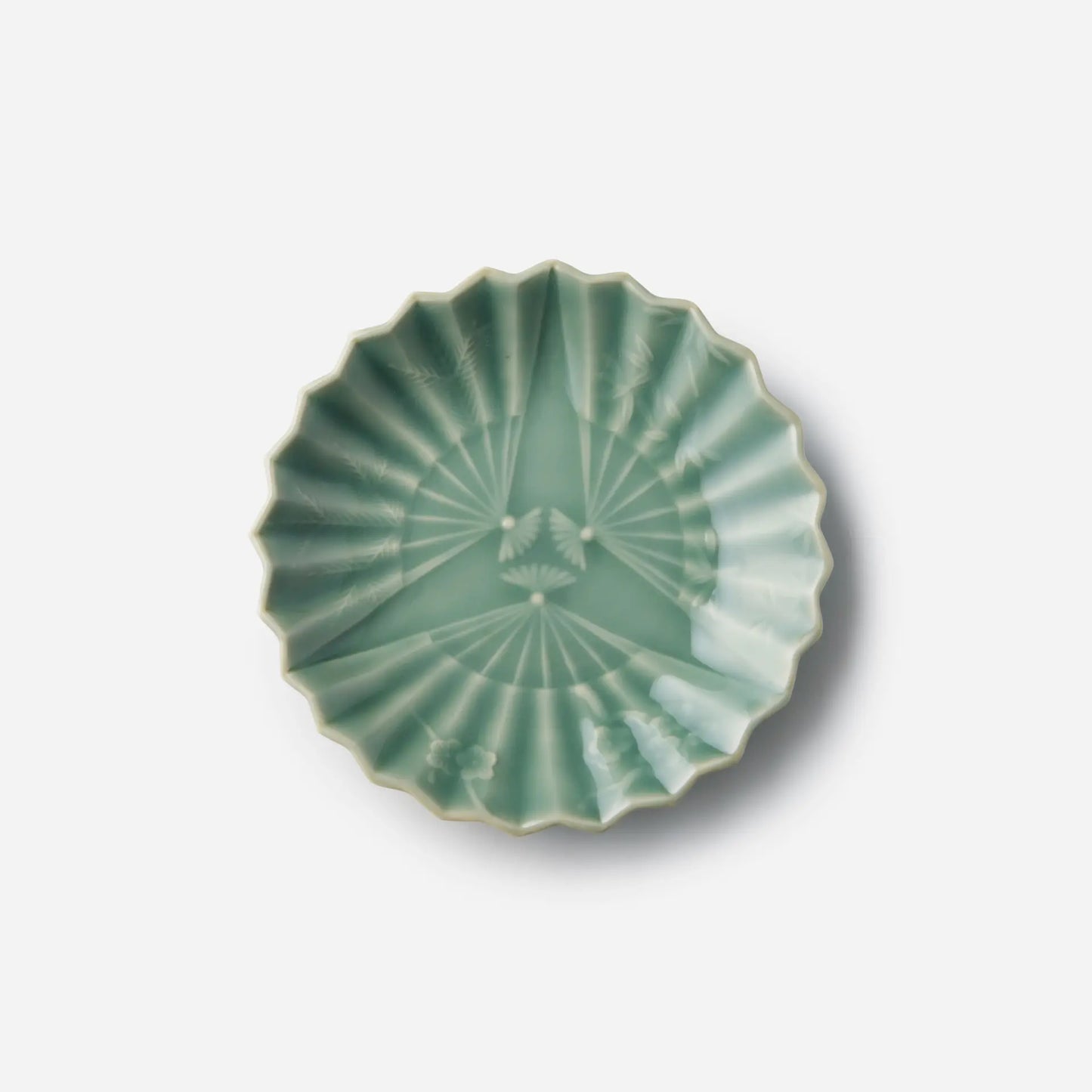 【王地山陶器所】青磁 松竹梅 扇面皿