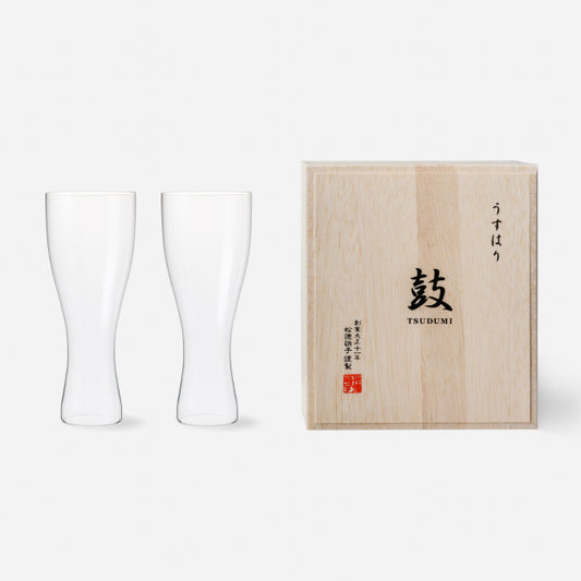【引き算の造形美】 松徳硝子 うすはり ビールグラス 鼓 木箱2P